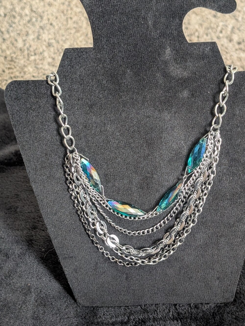 3/$15 Vera Wang Multi-Chain Gunmetal Necklace with Iridescent Stones
